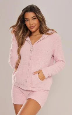 Pink Cosy Long Sleeve Zip Up Hooded Pajama Top