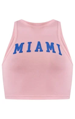 Pink Cotton Miami Printed Racer Crop Top