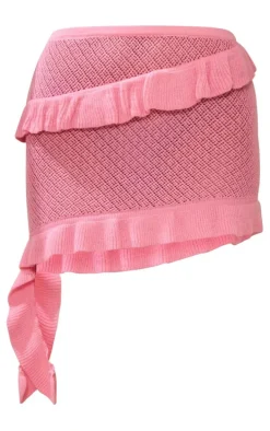 Pink Crontrast Stitch Frill Edge Knit Skirt