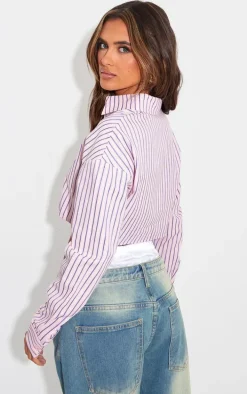 Pink Cropped Striped Shirt