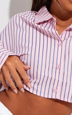 Pink Cropped Striped Shirt