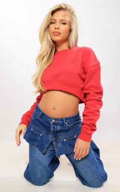 Pink Curve Hem Cropped Sweatshirt