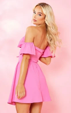 Pink Cut Out Tie Bardot Shift Dress