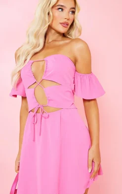 Pink Cut Out Tie Bardot Shift Dress