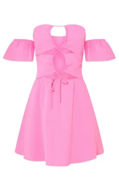 Pink Cut Out Tie Bardot Shift Dress