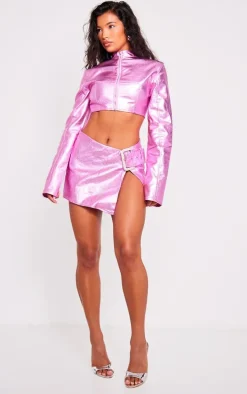 Pink Diamante Buckle Denim Mini Skirt