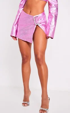 Pink Diamante Buckle Denim Mini Skirt