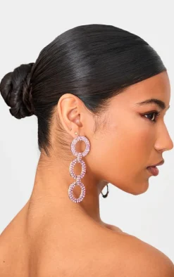 Pink Diamante Chain Link Statement Earrings