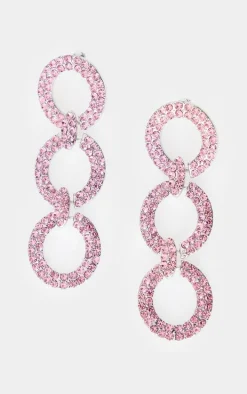 Pink Diamante Chain Link Statement Earrings
