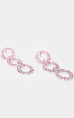 Pink Diamante Chain Link Statement Earrings
