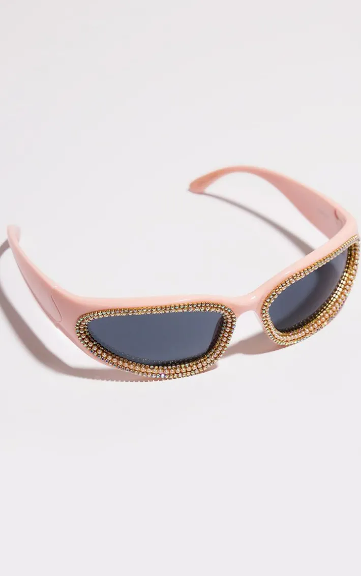 Pink Diamante Sporty Visor Sunglasses