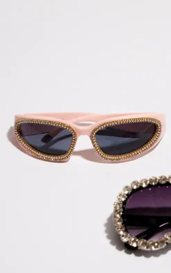 Pink Diamante Sporty Visor Sunglasses