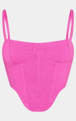 Pink Dipped Hem Denim Corset