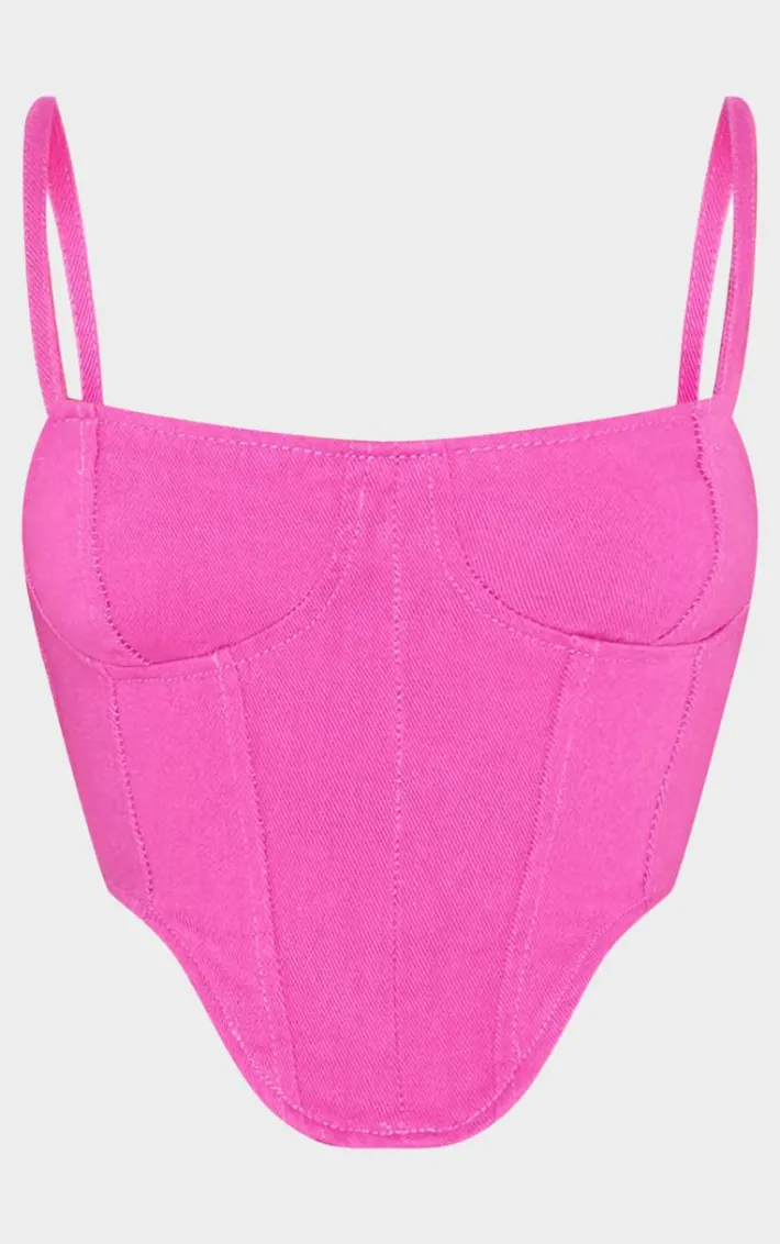 Pink Dipped Hem Denim Corset