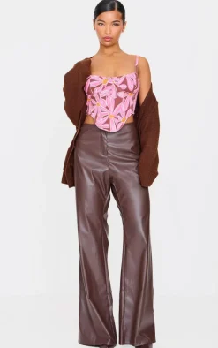 Pink Dipped Hem Flower Print Denim Corset