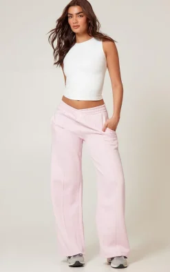 Pink Dipped Waist Pintuck Wide Leg Sweat Sweatpants