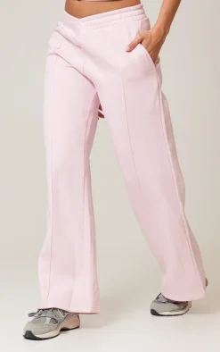 Pink Dipped Waist Pintuck Wide Leg Sweat Sweatpants