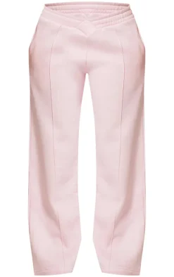 Pink Dipped Waist Pintuck Wide Leg Sweat Sweatpants