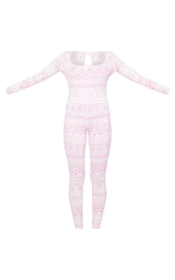 Pink Fairisle Print Long Sleeve Pajama Onesie