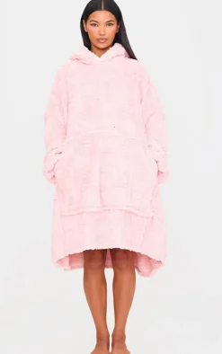 Pink Fleece Teddy Cut Hooded Blanket
