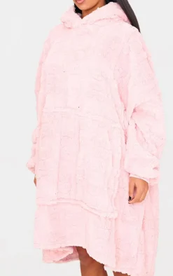 Pink Fleece Teddy Cut Hooded Blanket