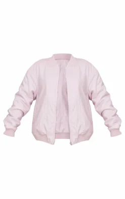 Pink Floral Embossed Oversized Bomber Jacket
