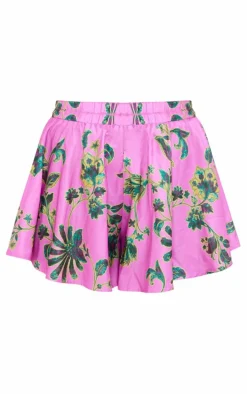 Pink Floral Print Linen Look Corset