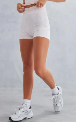 Pink Floral Printed Sculpt Ruched Front Gym Shorts