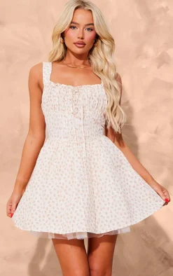 Pink Floral Tie Puff Hem Shift Dress