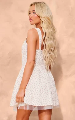 Pink Floral Tie Puff Hem Shift Dress