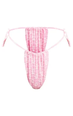 Pink Flower Crochet Tie Side Bikini Bottoms