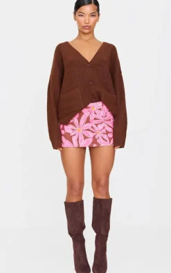 Pink Flower Print Micro Mini Denim Skirt