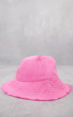 Pink Frayed Edge Bucket Hat