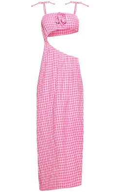 Pink Gingham Cut Out Maxi Dress
