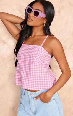Pink Gingham Open Back Strappy Crop