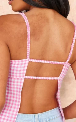 Pink Gingham Open Back Strappy Crop