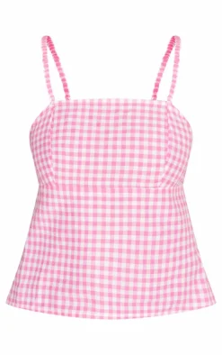 Pink Gingham Open Back Strappy Crop