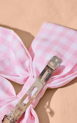 Pink Gingham Oversized Bow Hair Clip