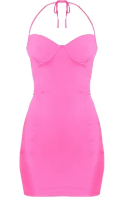 Pink Halterneck Structured Bodycon Dress