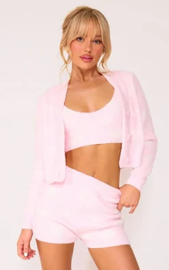 Pink Heart Detail Fluffy Knit Bralet