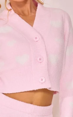 Pink Heart Detail Fluffy Knit Bralet