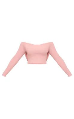 Pink Knitted Bow Back Bardot Top