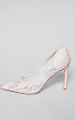 Pink Lace Wide Fit High Stiletto Court Heels