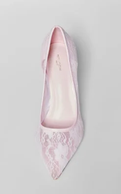 Pink Lace Wide Fit High Stiletto Court Heels