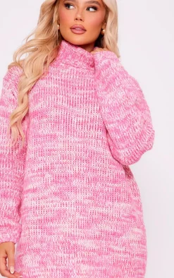 Pink Marl Chunky Knit Roll Neck Sweater Dress
