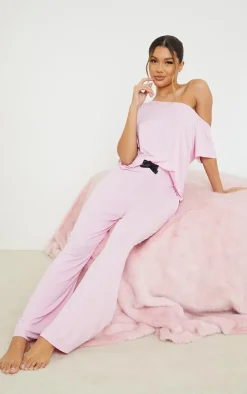 Pink Off The Shoulder Top & Bottoms PJ Set