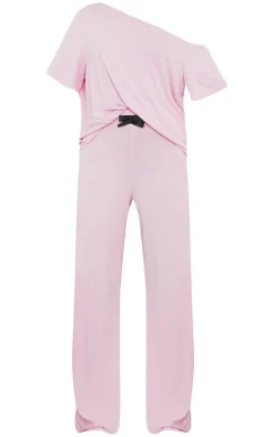 Pink Off The Shoulder Top & Bottoms PJ Set