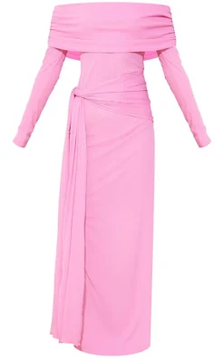 Pink Onion Skin Bardot Tie Waist Maxi Dress