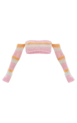 Pink Open Knit Off The Shoulder Bandeau Top