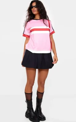 Pink Oversized Stripe Detail Football T-shirt